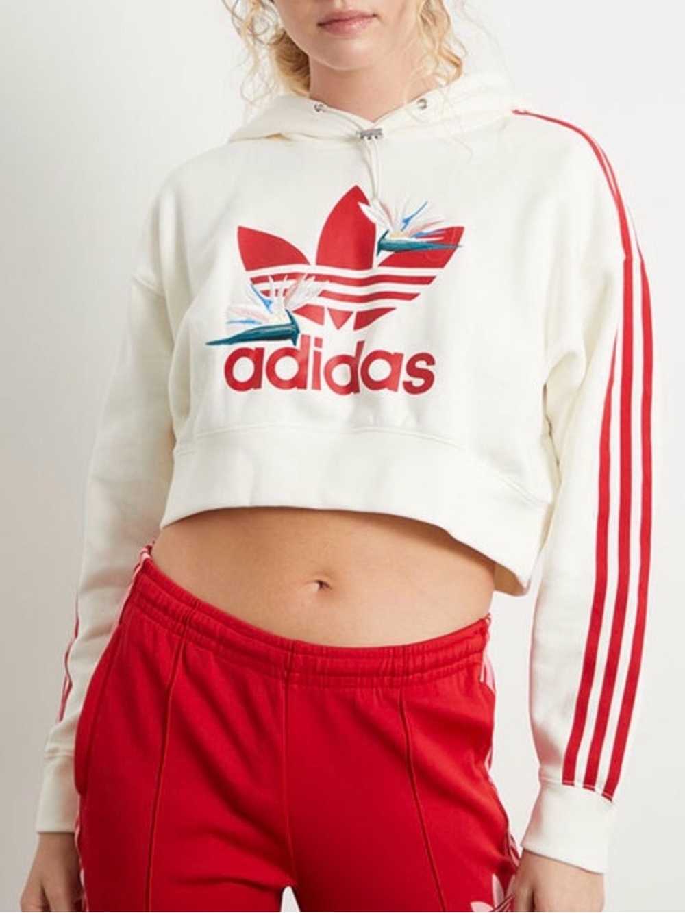 Adidas Originals x Thebe Magugu Cream Cropped Hoodie Embroidered Pullover Sz XL - Picture 3 of 11